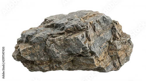 Rough grey and brown weathered rock formation isolated on a transparent background