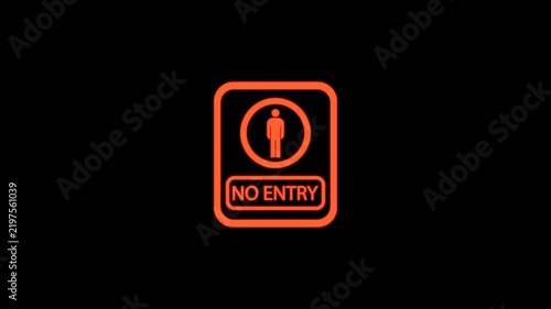 Glowing No Entry Pedestrian Sign Animation with Alternating Red and Yellow Lights