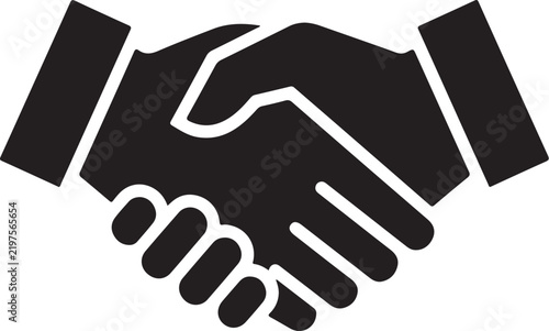 Handshake icon vector, business deal symbol, partnership agreement sign, trust and collaboration icon, corporate handshake black silhouette, minimalist deal icon, meeting success symbol, professional 