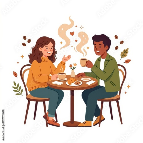 Couple having coffee and pastry at a cafe