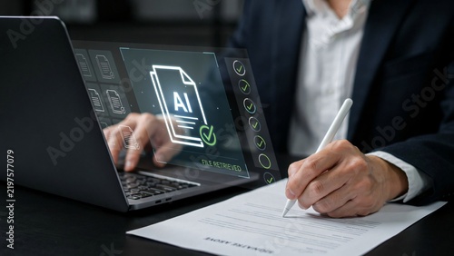 Businessman using artificial intelligence for document processing and digital management