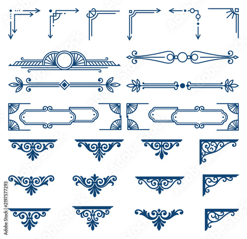Decorative classic dividers and corner frames set for professional graphic design layout.