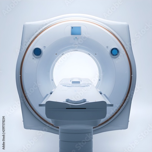 Modern CT scan machine medical diagnostic imaging scanner front view 3D render