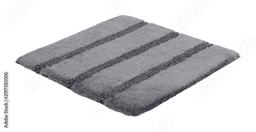 Navy blue striped textured bath mat isolated on white background