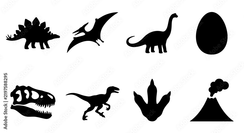 Obraz premium Dinosaur Silhouettes Collection: Prehistoric Icons for Kids, Education, and Jurassic Themes