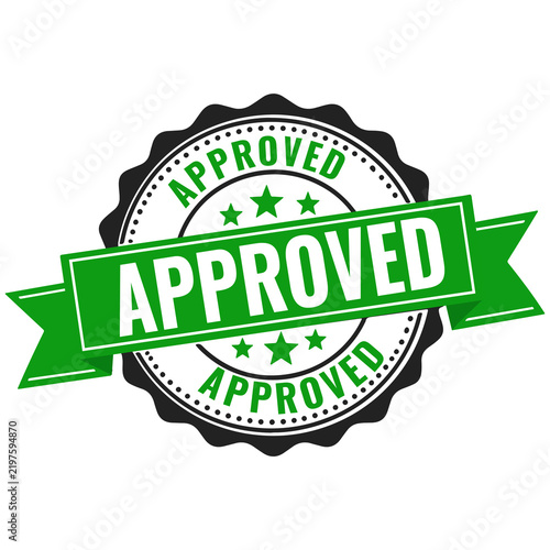 Green approved badge with checkmark and ribbon design