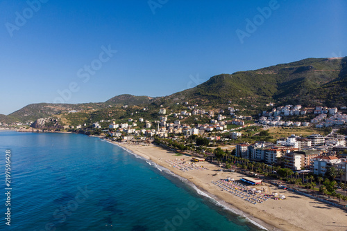 Quadro su tela Aerial panoramic view of Cleopatra beach in Alanya Turkey