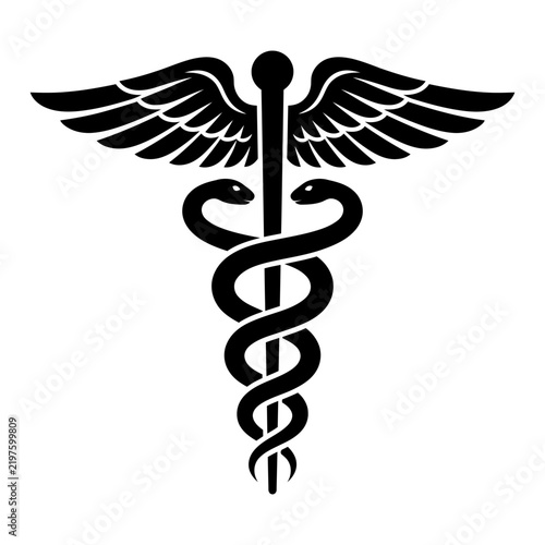 Bild auf Leinwand Black silhouette caduceus medical symbol with healthcare icon black white caduce