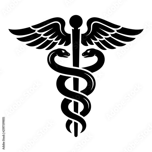 Bild auf Leinwand Classic medical caduceus logo design with healthcare logo black white caduceus m