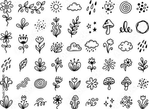 Vintage Retro Hand Drawn Grunge Doodle and Ink Graphic Elements