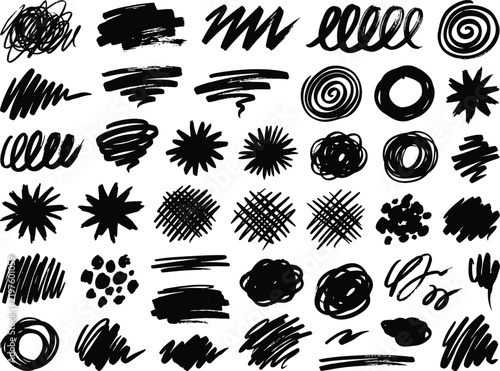 Bold Hand Drawn Black Marker Scribble and Ink Doodle Elements