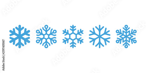 Blue Snowflake Icons Set, Cute Winter Crystal Symbols for Christmas Decorations, Holiday Greeting Cards and Seasonal Design Projects