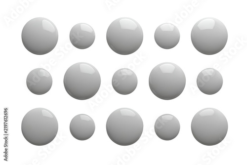 Fifteen neutral gray and white spheres