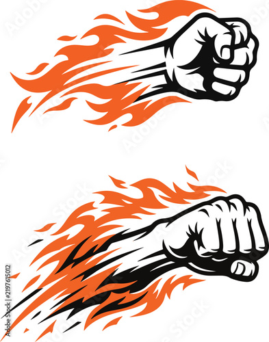 Flaming Fist Punch Power Symbol Vector Illustration with Tribal Animal Style Wild Mascot Logo Design