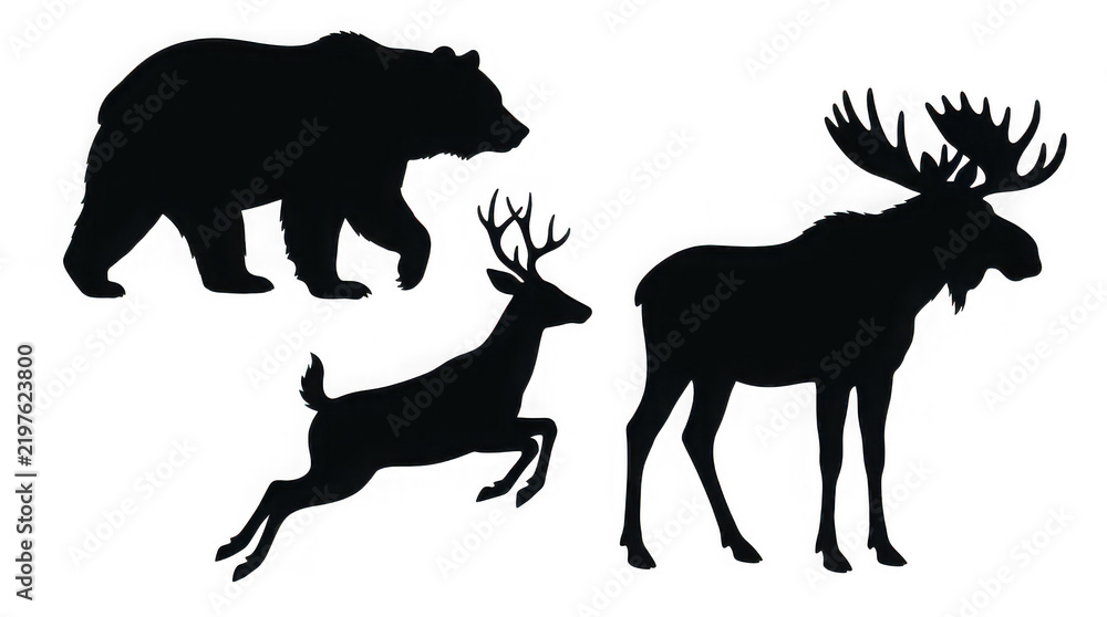 Obraz premium Silhouette animals including bear deer and moose standing transparent background transparent background