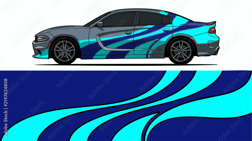 Fototapeta premium Sporty Car Decal Graphic Wrap Design.