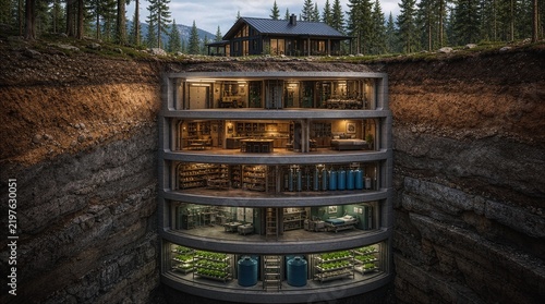 Underground survival bunker cross section