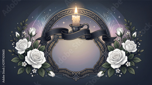 Candle on the background. Postcard for the event, memorial day, mourning. Popular pattern for designers, marketers, advertising. Object, symbol.