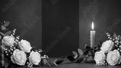 Candle on the background. Postcard for the event, memorial day, mourning. Popular pattern for designers, marketers, advertising. Object, symbol.