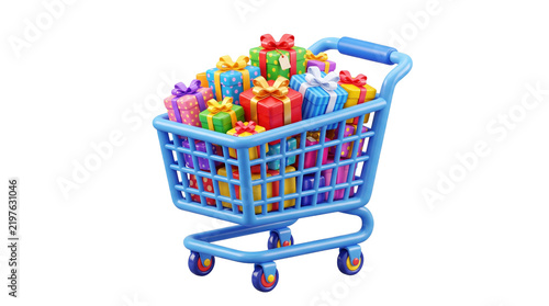 3D Cartoon Shopping Cart with Gift Boxes Icon