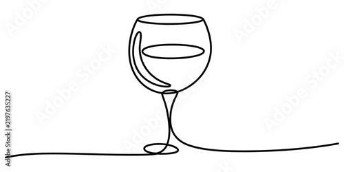 Cuadro en lienzo Continuous single line drawing of a wine glass silhouette for minimalist beverag