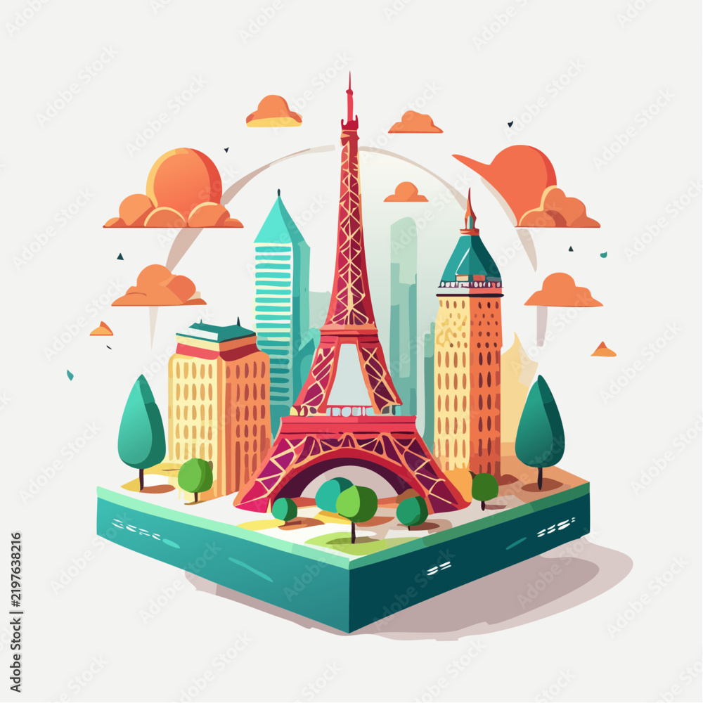 Obraz premium Tour Eiffel stylisée dans un décor urbain coloré