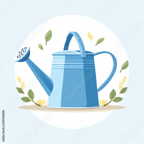 Illustration d’un arrosoir bleu en style minimaliste