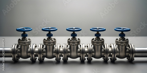 Completed practical result featuring a stainless industrial pipe manifold with distinct valves and seals, as one decisive focal grouping for process engineering and utilities; result communication