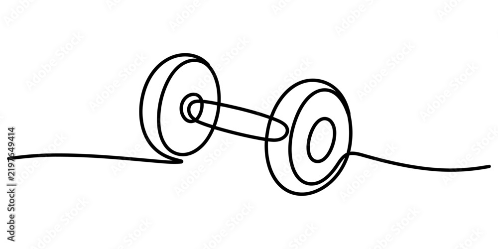Obraz premium Continuous single line drawing of a dumbbell gym weight for fitness and exercise Vector, illustration