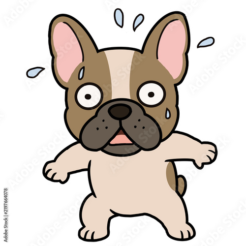 Shocked and scared French bulldog puppy sweating in panic vector illustration.