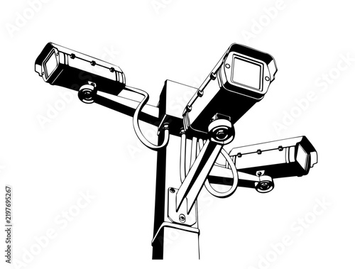 CCTV security cameras system on pole illustration