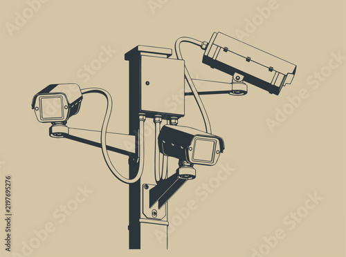 CCTV security cameras system on pole