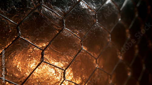 Close Up of Wire Reinforced Glass with Warm Backlight