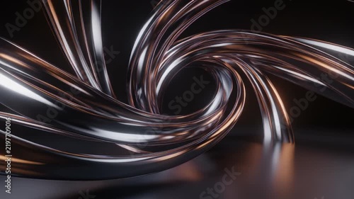 Abstract metallic spiral background with glossy flowing curves and reflections