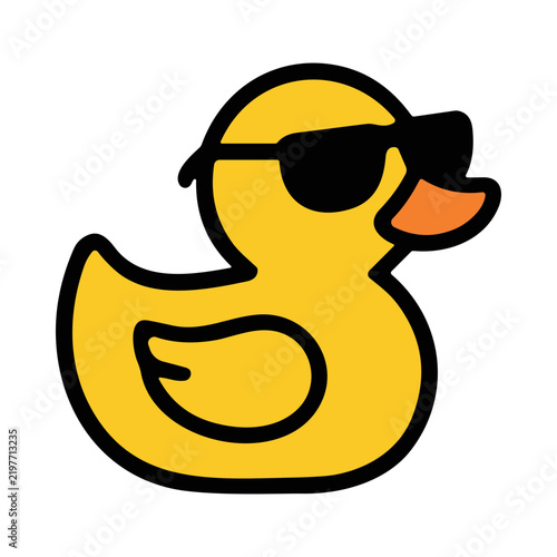 Yellow Rubber Duck Wearing Black Sunglasses with Orange Beak and Black Outline