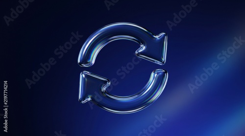 Circular refresh symbol in a three dimensional iridescent render