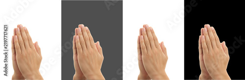 Obraz na płótnie Human hands pressed together in a prayer gesture isolated on white