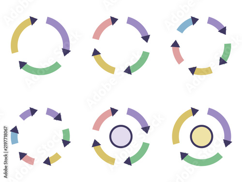 Circular cycle arrow process diagram elements set in pastel colors