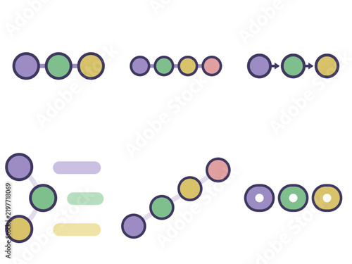 Step circle connector process elements set in pastel colors