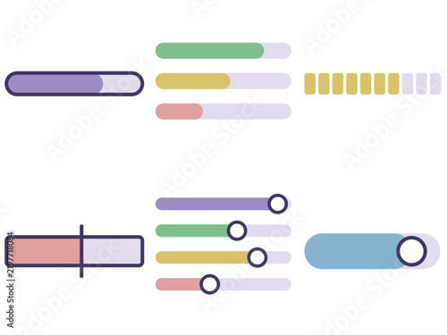 Percentage progress bar and level indicator elements set in pastel colors