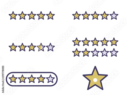 Star rating scale elements set in pastel colors