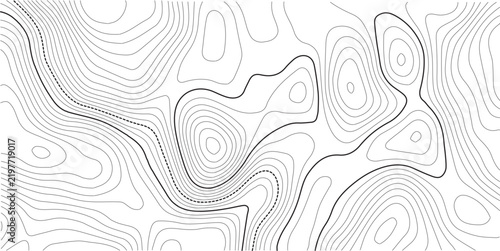 Topographic contour, line map with curvy wave isolines. Ocean or sea depth topographic landscape surface, pattern.White Background topo