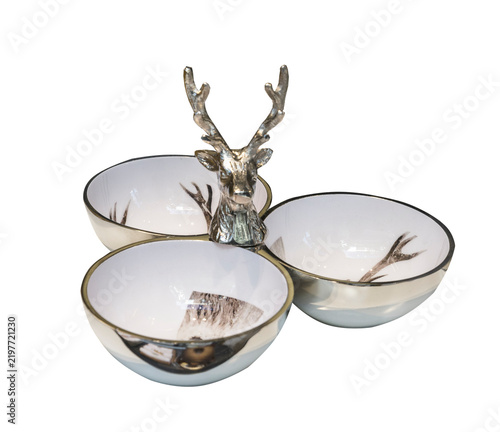 Konstfotografi New Years tableware – a triple porcelain bowl with a reindeer figure