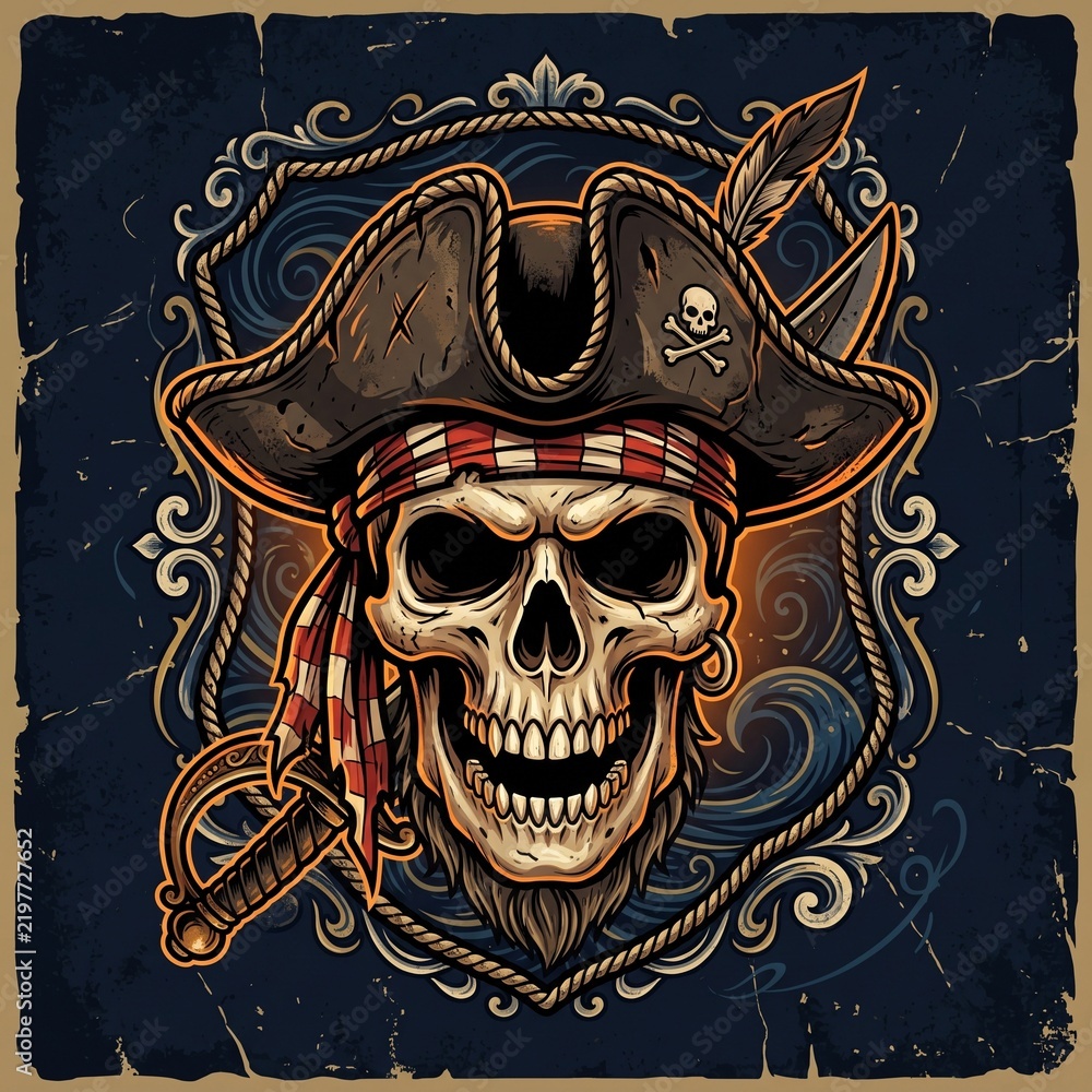 Fototapeta premium Pirate Cutlass Skull logo