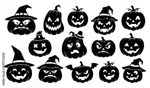 Witch Hat Jack O Lantern Halloween Pumpkin Silhouette Character Set