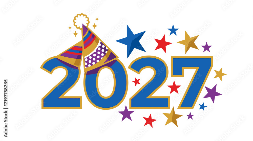 Obraz premium 2027 2027 decorated with festive party hats and colorful stars