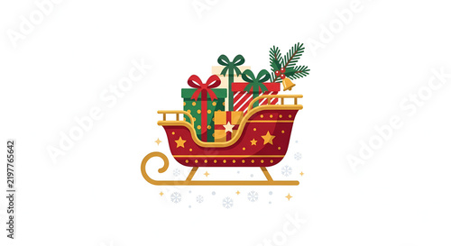 Red Christmas sleigh filled with gifts