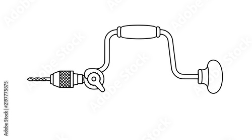 Bild auf Leinwand Vintage hand brace drill with ratchet selector and twist drill bit vector illust