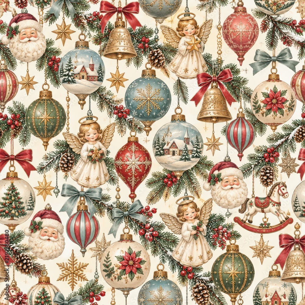 Fototapeta premium Vintage Christmas Ornament Pattern Background Design