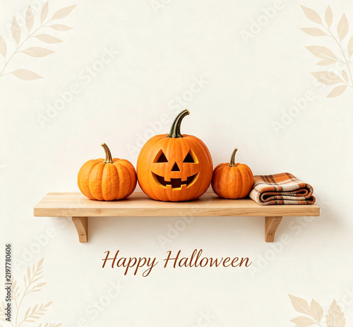 Cozy Halloween Scene with Pumpkins and Warm Autumn Orchard